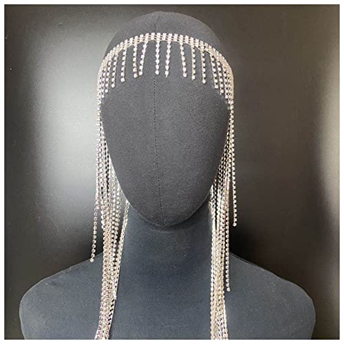 Kopfschmuck Luxus Strass Stirn Lange Quaste Kopf Kette Schmuck for Frauen Bling Kristall Haarband Mehrschicht Haarkette Zubehör Kopf Kette (Size : Silver) Cover