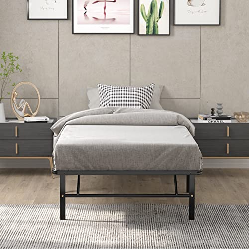 Giantex Platform Bed Frame, 14 Inch Foldable Metal Mattress Foundation, Heavy Duty Bed Frame With Steel Slat, Smartbase Tool-Free Assembly W/Underbed Storage Space, No Box Spring Needed, Twin #TOP7