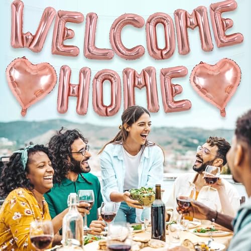 Image of TONIFUL 16 Inch Rose Gold WELCOME HOME Foil Letter Balloons Banner Decor