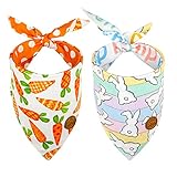 CROWNED BEAUTY Easter Dog Bandanas Small 2 Pack, Bunnies Hip Hop Set, Carrots Polka Dots Adjustable Triangle Reversible Scarves for Dogs Girl Boy Pets DB21-S