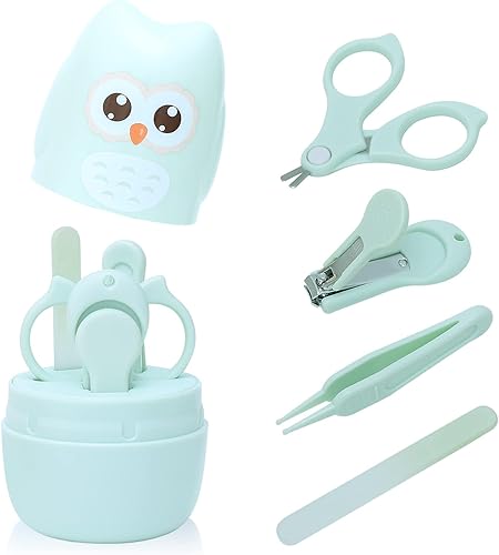 Kit de uñas para bebé, juego de cuidado de uñas 4 en 1 con bonito estuche, cortaúñas para bebé, tijera, lima de uñas y pinzas, kit de manicura para