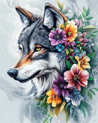 Point de croix de perles loup coloré 9CT : kit broderie complet 50x60cm