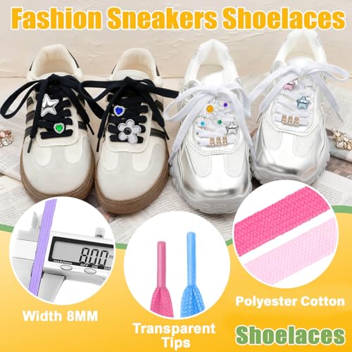 Image of DELELE 2 Pair Super Quality 24 Colors Flat Shoe laces 5 /16 inch Wide Shoelaces for Athletic Running Sneakers Shoes Boot Strings