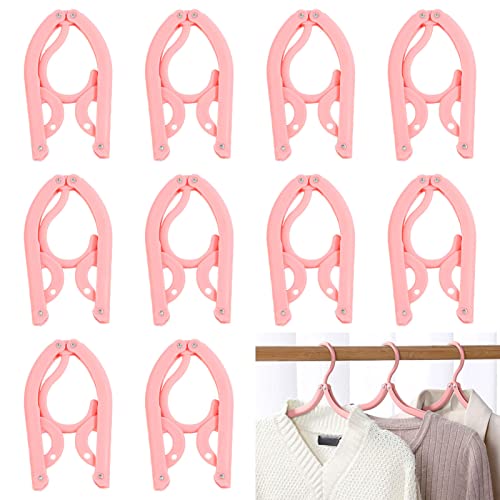 12PCS Travel Hanger, Portable Folding Clothes Hangers Non-Slip Plastic Clothes Coat Hangers for Home Travel Outdoor Camping(Pink) - Image 4