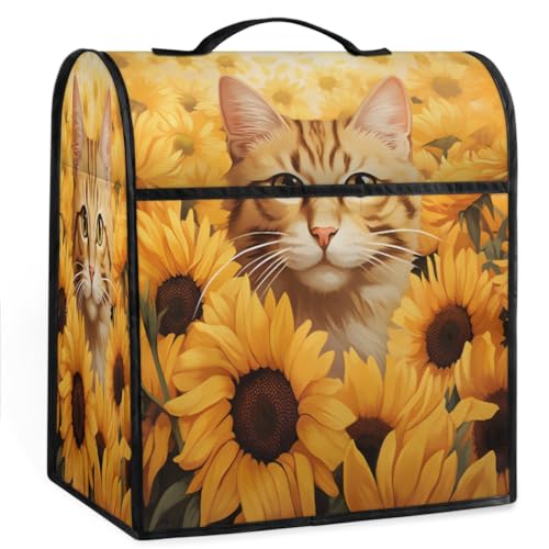 Coffee Maker Cover Cute Sunflower Cat Kitchen Appliance Covers Small Appliance Covers Blender Cover Juicer Cover Dust Covers for Kitchen Appliances with Top Handle and Pockets,Washable,B629