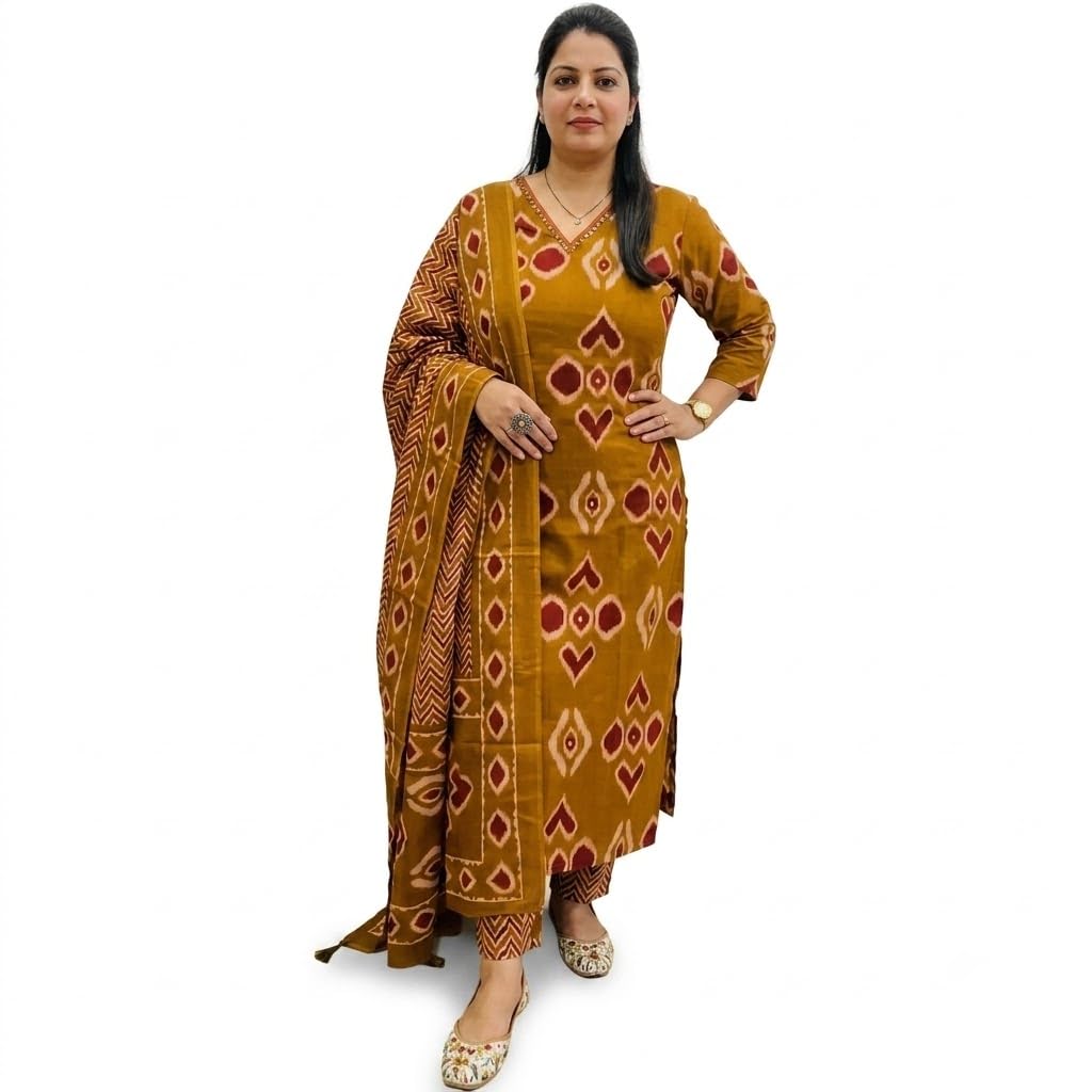 Women's Embroidered Cotton Kurta Pant with Dupatta Set | Straight Fit Ethnic Suit Set | Floral Embroidered Kurti with Matching Pants & Dupatta | for Casual, Office-picture-22