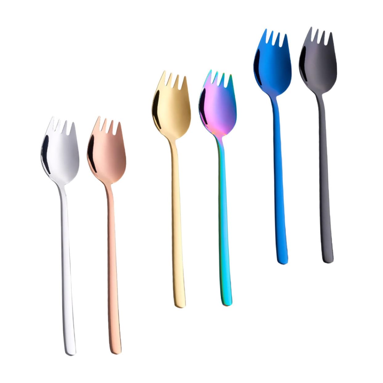 KICHOUSE Dual-use Fork Spoon 6pcs Stainless Steel Sporks Reusable Dinnerware Perfect for Home Outdoor