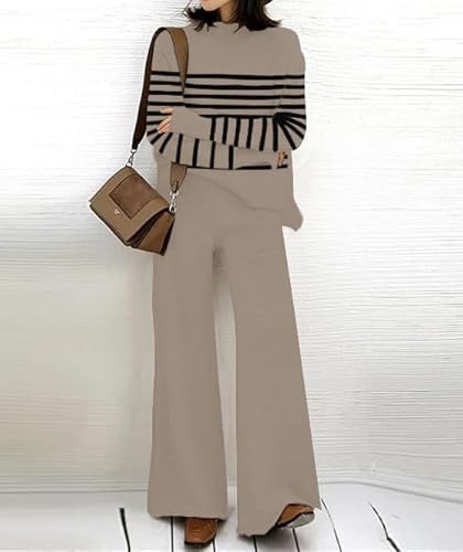 Etcyy New Womens Elegant Lounge Sets Knitted Sweatsuit Sets 2 Piece Outfits With Sweater Tops And Wide Leg Sweatpants #TOP1