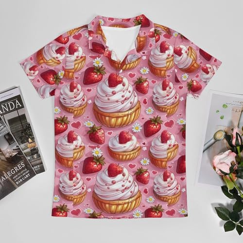Boys' Classic Polo Shirts Short Sleeve Moisture-Wicking Golf & Tennis Shirts for Youth Teens Strawberry Cake Cute3