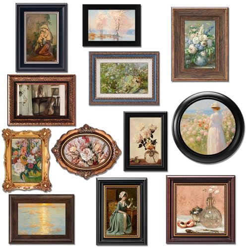 Pinkunn 12 Pcs Vintage Picture Frames for Wall or Tabletop Display Ornate French Country Frames Vintage Farmhouse Decor Antique Wall Art Set for Gallery Bedroom Living Room, No Photos