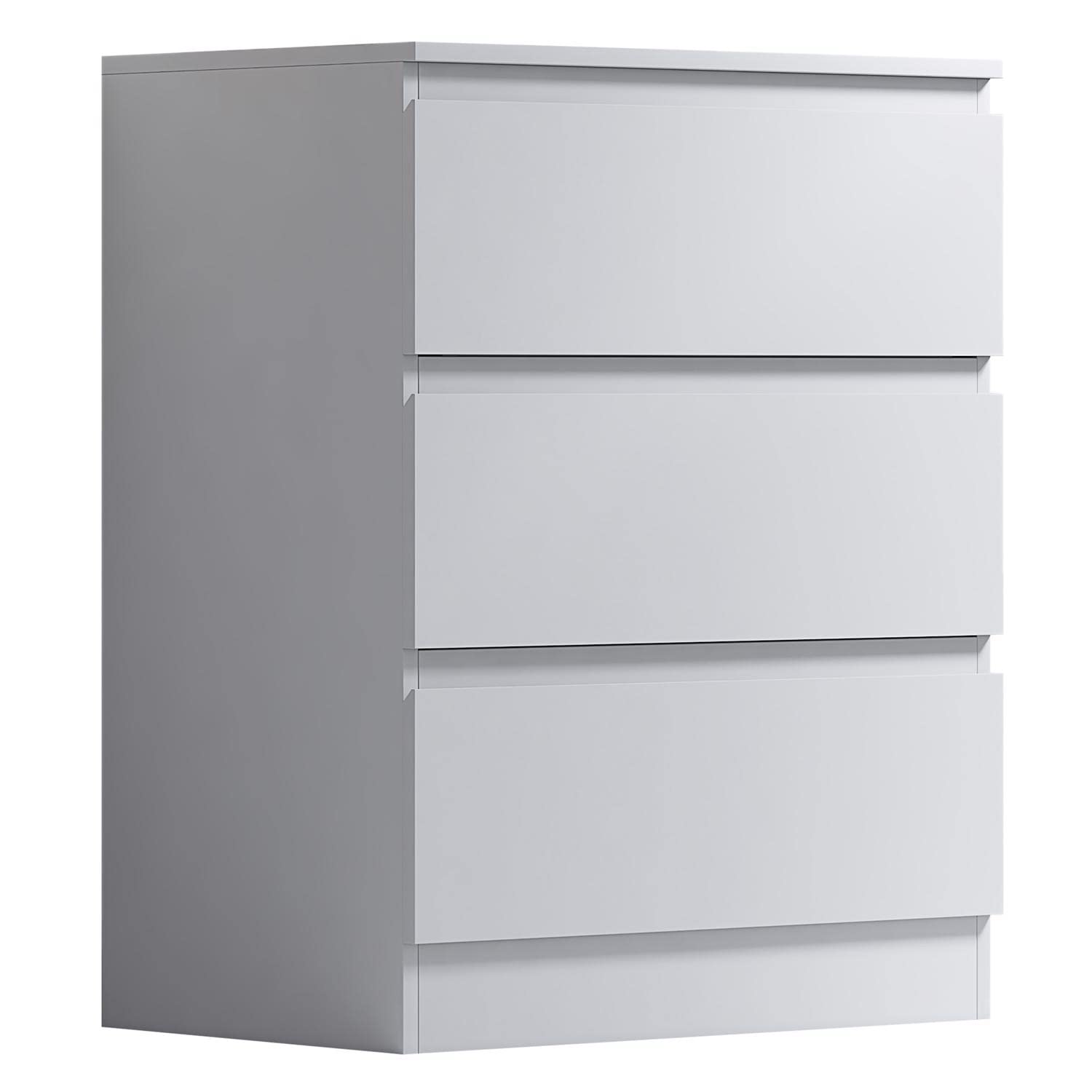FWStyle Large 3 Drawer Chest Bedroom Furniture Deep Drawers - W60 x D40 x H77cm (Matt White)