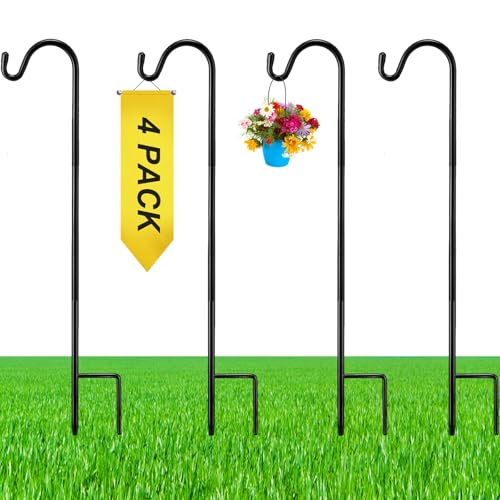 Image of 4 Pcs 24 Inch Shepherds Hook for Outdoor Adjustable Bird Feeder Pole Metal Steel Shepard Hooks for Hummingbird Stand Feeder Pole for Garden Plant, Lantern, Hanging Wedding Decor