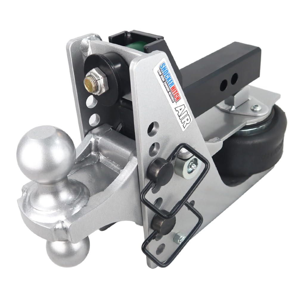 Shocker Streamline 10K Aluminum Air Hitch Fits 2" Hitch has Silver Combo 2" & 2-5/16" Balls - 10,000 lbs GTW