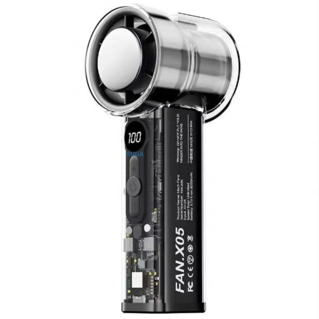 XUGA RIZZ X05-B Handheld Portable Fan | 6000mAh Rechargeable Battery, 100 Adjustable Wind Speeds, 6-Blade Design, Quiet USB-C, Travel, Office, and Outdoors-image-8