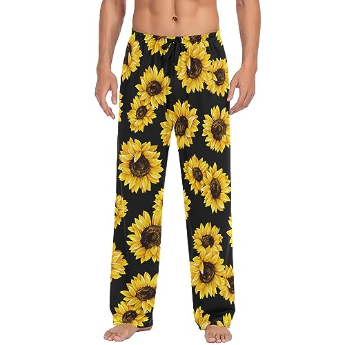 Yellow Sunflower Pajama Pants Summer Golden Flower Lounge Sleepwear PJs Men's Pajama Bottoms Casual Sleep Pants XL