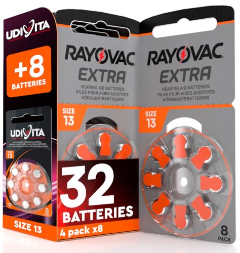 32 Batterie per Apparecchi Acustici Rayovac Extra Misura 13 + 8 Pile Udivita - 4+1 Blister da 8 Pile