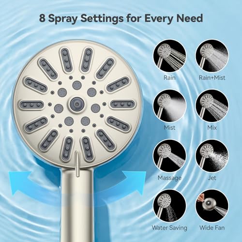 Image of INAVAMZ High Pressure Rain Shower Head Combo with Magnetic Handheld Nickel | Dual Shower System with Rainfall Showerhead and 8-Spray Handheld, Magnetic Dock, Adjustable Angle, Power Jet for Cleaning