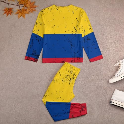 Retro Colombian FlagChildren's Pajama Set Round Neck Long Sleeve Top + Pants Two-piece Set160CM3