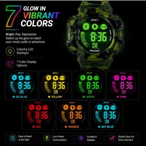 Image of SPIKY Round Digital Sports Watch for Kids | Military, Camouflage Design | Multifunctional & Luminous Display | 30M Water Resistant | Best Birthday Gift Wrist Watches for Boys & Girls | Age 2-12 Years