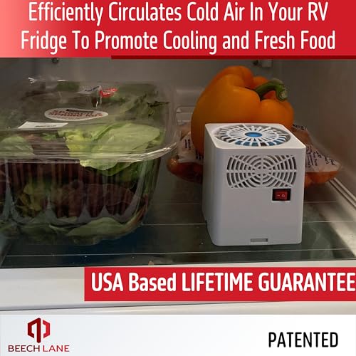 Beech Lane RV Fridge Fan, Patented, High Power 3,000 RPM Motor, Easy On and Off Switch, Multiple Side Vents Increase Airflow, Durable Construction, Efficiently Cools Refrigerator (Natural)