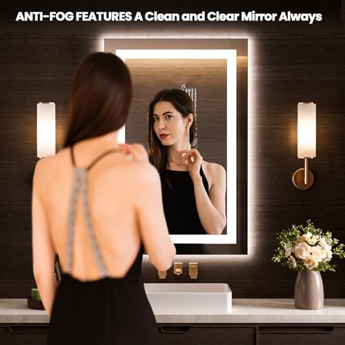 Image of LOAAO 20 inchx34 inch LED Bathroom Mirror with Lights, Anti-Fog, Dimmable, Backlit + Front Lit, Lighted Bathroom Vanity Mirror for Wall, Memory Function