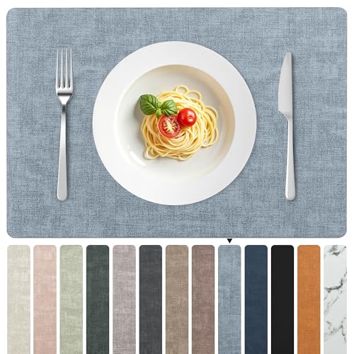 FROMHEART Faux Leather PU Placemats Set of 6 (Light Blue,11.8 x 17)