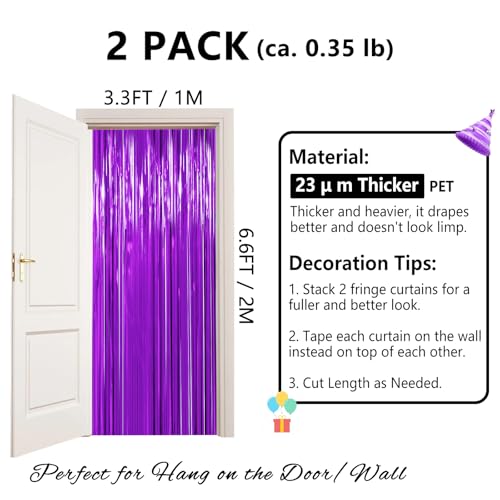 Image of Graduation Decorations Thicken Purple Streamers 2 Pack 3.3 x 6.6 FT, Purple Foil Fringe Backdrop for Birthday Party Decorations