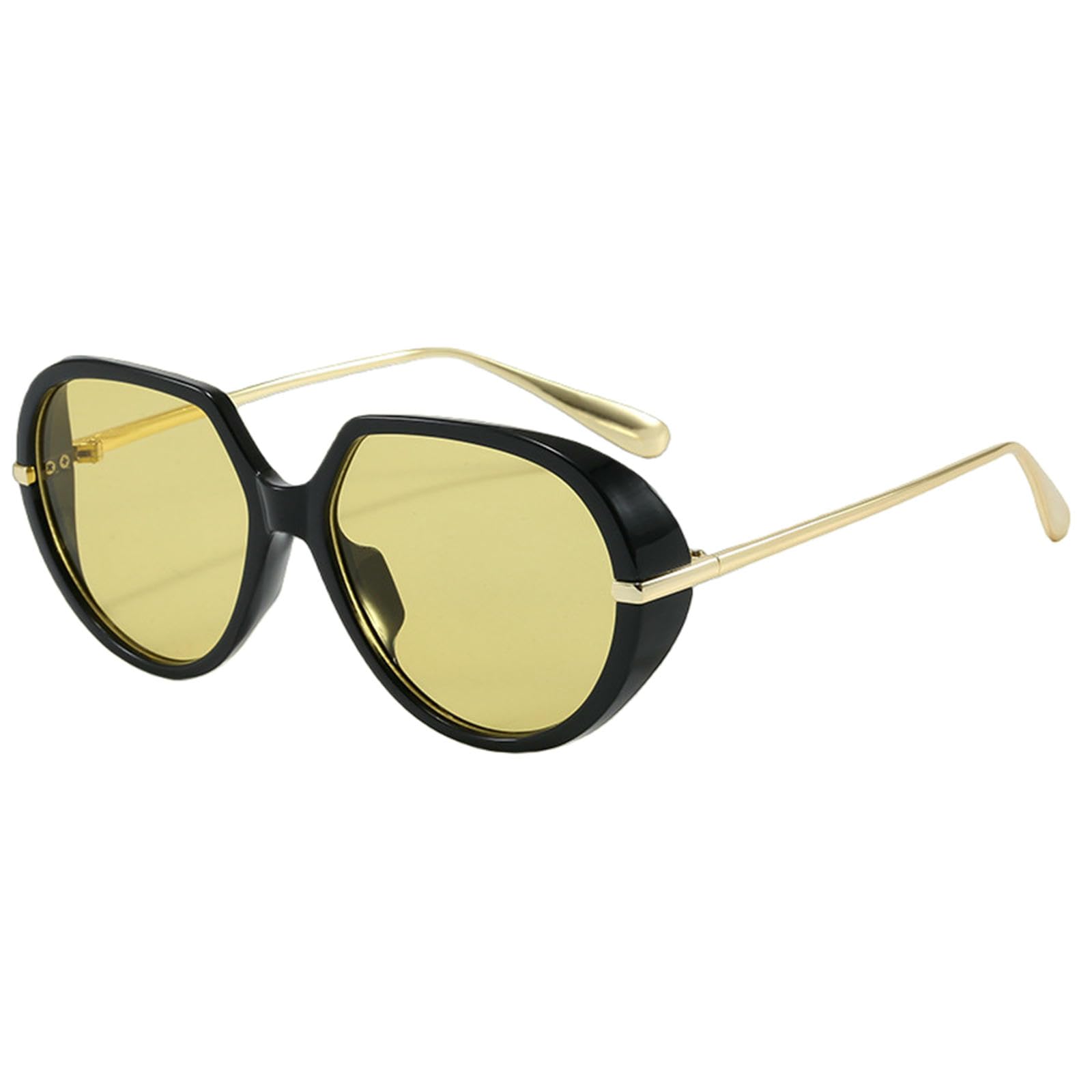 Gyios sunglasses Oversized For Women Men Retro Round Vintage Trendy Shades - Black Frame Yellow Lens
