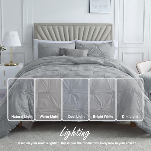 Image of Swift Home Full /Queen Gray Comforter Set - Ruched 3D Floral Pintuck Bedding Set - 3 Pieces Bed Linen, 1 Comforter and 2 Pillow Shams