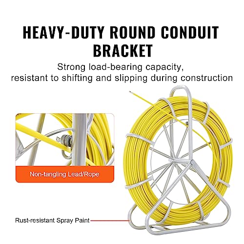 VEVOR Fish Tape Fiberglass, 600 ft, 5/16 in, Duct Rodder Fishtape Wire Puller, Cable Running Rod with Steel Reel Stand, 3 Pulling Heads, Fishing Tools for Walls and Electrical Conduit, Non-Conductive by VEVOR - Image 4