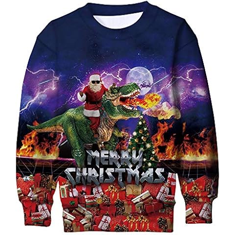 TUONROAD Girls Christmas Jumper Ugly Dinosaur 3D Printed Unisex Xmas Sweatshirt Crew Neck Funny Pullover Boys Long Sleeve Sweater Clothes - XL Cover