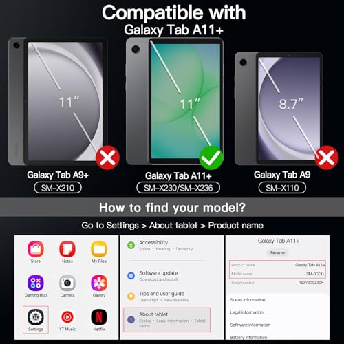 Image of JETech 360 Rotating Case for Samsung Galaxy Tab A11 Plus, Black | Multi-Angle Stand Cover, Clear Back Design, Auto Wake /Sleep, Full Protection