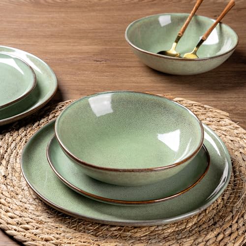 Image of AmorArc Ceramic Dinnerware Sets for 4, 12Pcs Plates and Bowls Sets Dishes | Stoneware Handmade Reactive Glaze Dinner Set, Highly Scratch Resistant | Dishwasher & Microwave Safe Dishware