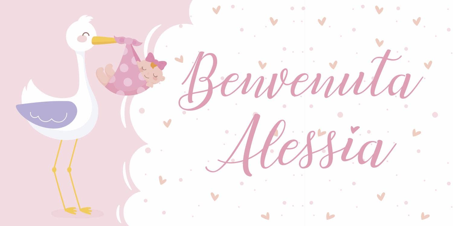 BANNER STRISCIONE NASCITA PERSONALIZZATO BENVENUTA NOME BIMBA ANCHE DA ESTERNO - BANNER PVC DA ESTERNO GARANZIA 5 ANNI (300x100 cm)