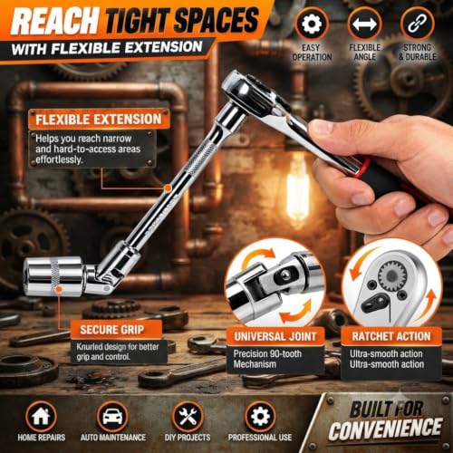 Image of 46PCS Small Drive Socket Ratchet Wrench Screwdriver Set, 1 /4 Inch Metric Socket and Ratchet Wrench Set with Extension Bar, Upgrade Compact Tool Set for Car