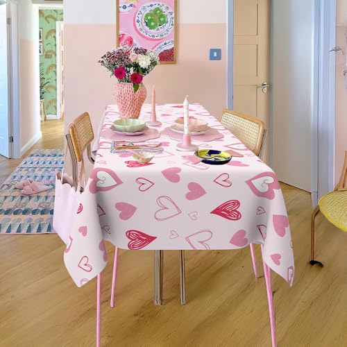 Image of Valentines Tablecloth, 6Pack Valentines Day Tablecloth Decorations, 54x108 Inch Pink Heart Valentine Table Cloth Rectangle Disposable Table Cover for Valentine's Day Anniversary Wedding Party Supplies