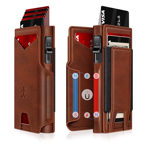 Image of Wallet for Men Wallet with Slim Pop Up Card Holder 9-13 Cards, Bifold Minimalist Smart Wallet RFID Blocking Credit Card Holder with ID Window & Stretchable Cash Slot Compact Metal Aluminum Card Case