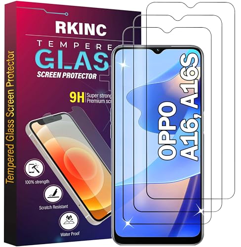 RKINC Protector pantalla [3 Piezas] para Oppo A16 (6,52), A16s, Cristal templado película de vidrio, 9H 0.33 mm [Garantía de por vida][Anti-rasguño][Anti-rotura][Sin burbujas]