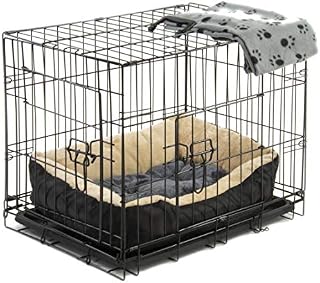 Alphapet® Heavy Duty Pet Dog Cage INCLUDING FITTED FLEECE BED AND BLANKET Puppy Rabbit Animal Car Cage Crate Foldable Carrier Run Hutch Available in 5 Sizes (Small (24") with Bed)