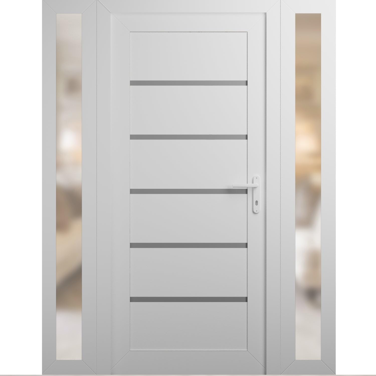 VDOMDOORS Front Exterior Door Prehung 36 x 80 inches | Manux 8415 White Silk | Entry Door with Frame | Metal Sidelite | 2 Sidelites 14" | Left Hand | Front Entry