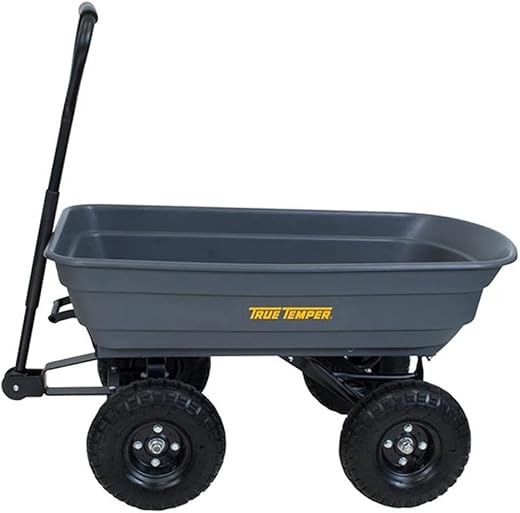 True Temper Poly Garden Cart Wagon, Easy Dump Design, 4 Cu. Ft. Capacity, 10 in. Pneumatic Tires for Lawn, Utility, Yard, Farm