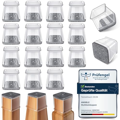 Stuhlbeinkappen Eckig24 Stück Stuhlbeinschoner Silikon Transparent mit Filz Filzgleiter für Stühle Schutzkappen für Stuhlbeine für Hartholzböden(Fit:27-39mm)