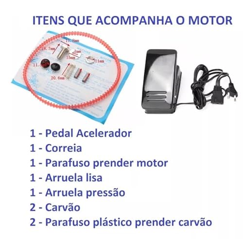 Motor + Pedal para Máquina Costura Doméstica Caseira Singer Elgin Vigorelli Reta e Zig Zag 110v