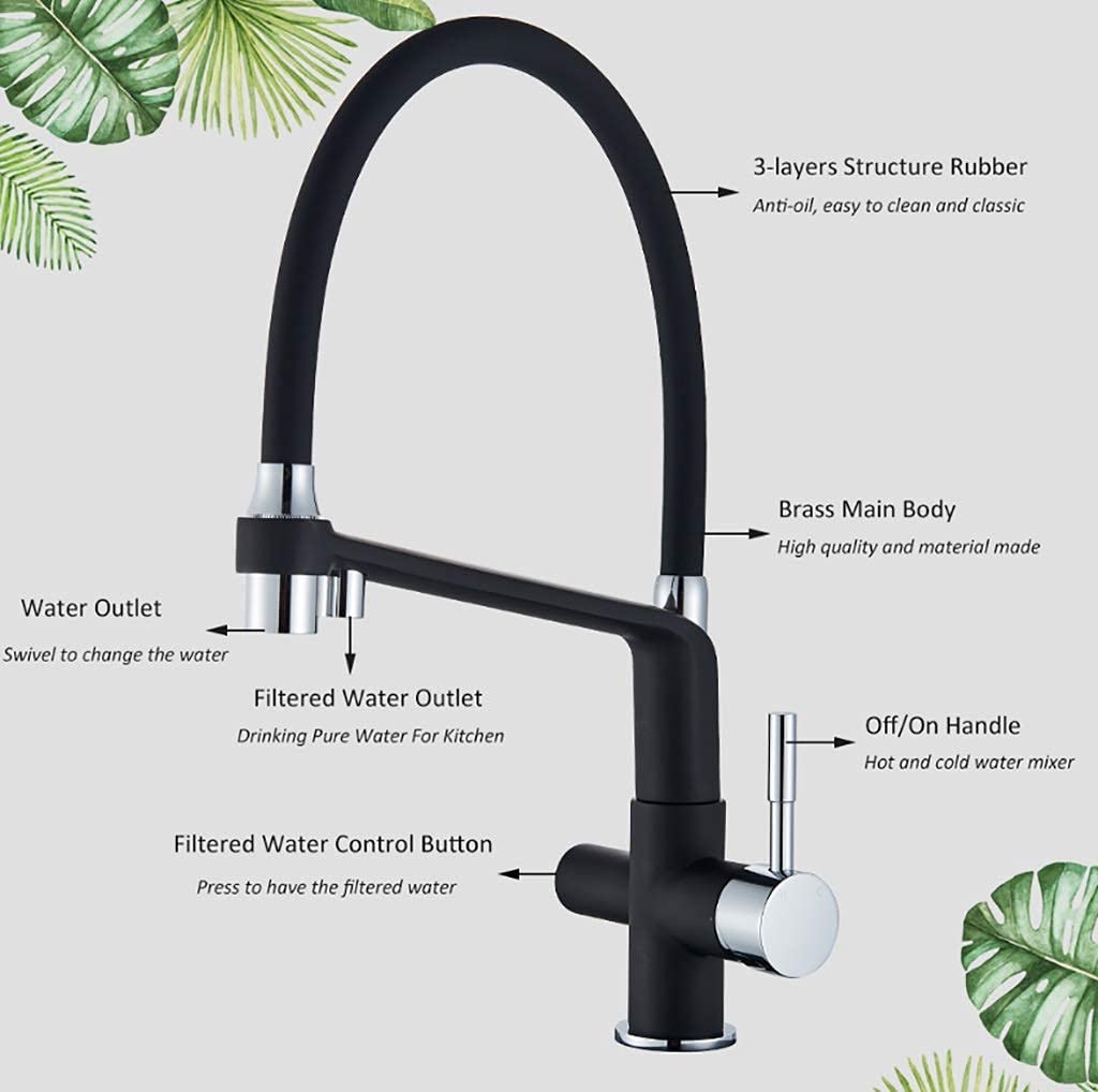 Grifos monomando para fregadero, grifos de cocina con filtro, grifo mezclador de rotación extraíble de 360 ​​grados grúa de agua pura para grifos de agua filtrada de cocina grifo para fregadero/oro