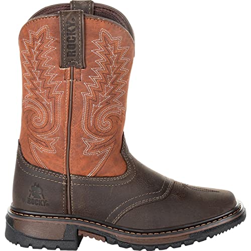 ROCKY Big Kids Ride FLX Western Boot Dk Chocolate And Burnt Orange Size 6(M)
