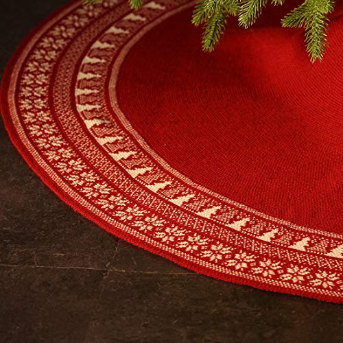 vctops 48 inch Knitted Christmas Tree Skirt, Vintage Snowflake Tree Skirt for Christmas Decorations Holiday Luxury Thick Tree Xmas Ornaments (Red,Diameter 48\") - Thumbnail 6