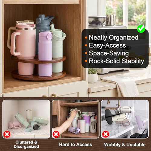 Image of MyLifeUNIT Water Bottle Organizer for Stanley Cups 40oz /30oz /20oz, 360 Rotating Wooden Tumbler Organizer, Stanley Cup Holder for Cabinet Storage (Brown)