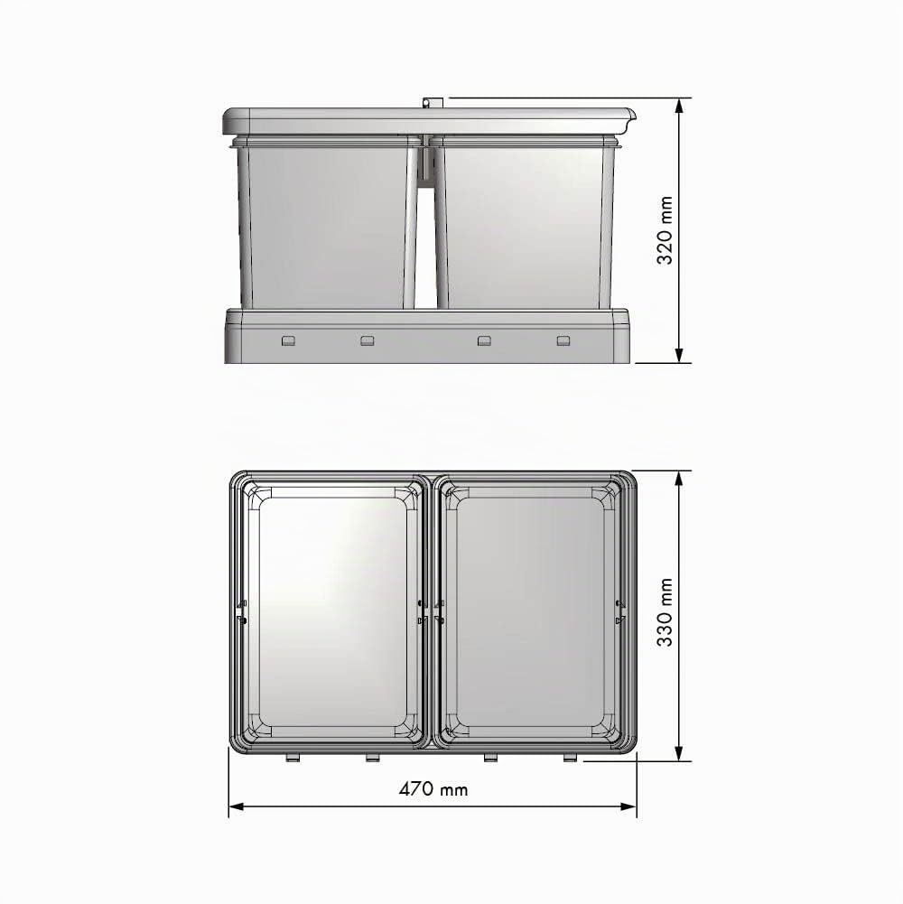 Menage Confort Pattumiera e riciclaggio con coperchio automatico per cassetto da cucina, 16 l + 16 l grigio