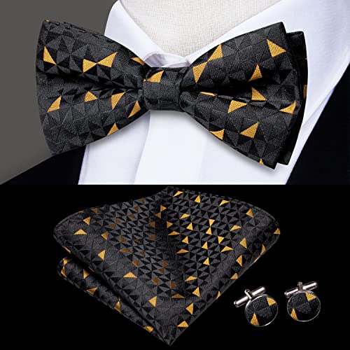 Image of Hi-Tie Bow Ties for Men Pre-Tied Pocket Square with Cufflinks Mens Bowtie Sets for Wedding Formal Party