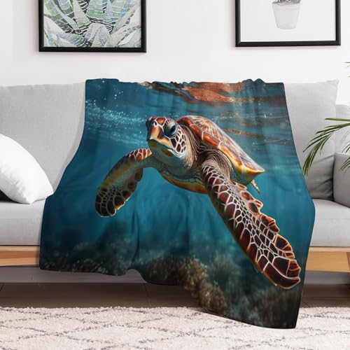 Manta de franela con tortugas marinas grande de 180 x 200 cm para sofa 3